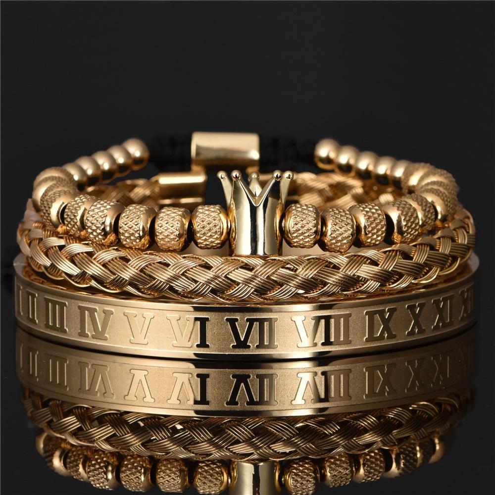 Men's Roman Royal Crown Charm Stainless Steel Adjustable Bracelet