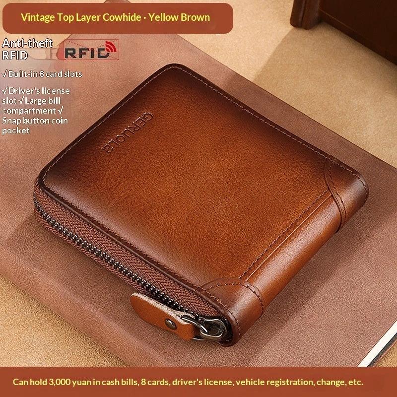 Men's Cowhide Wallet With Multiple Card Slots And A Zipper
