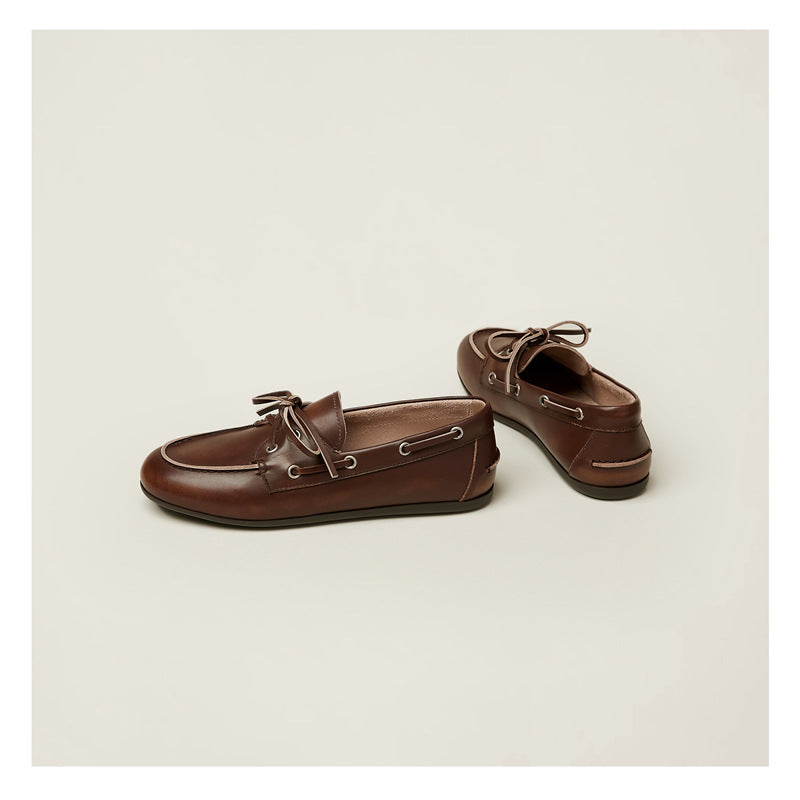 Two Tone Flat Laced Loafers Small Size Leather Shoes