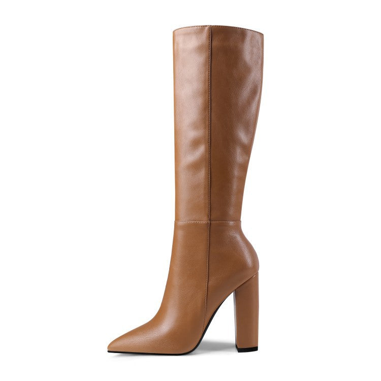 Women's Pointed-Toe Chunky High-Heel Knee-High Boots
