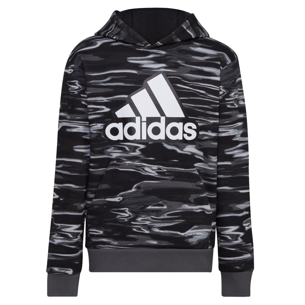 adidas Boys Long Sleeve Camo Print Hoodie Black 4