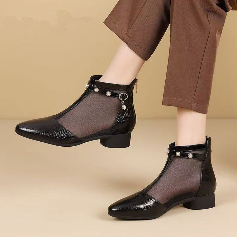 Women's Mesh Ankle Boots with Pearl Strap Detail