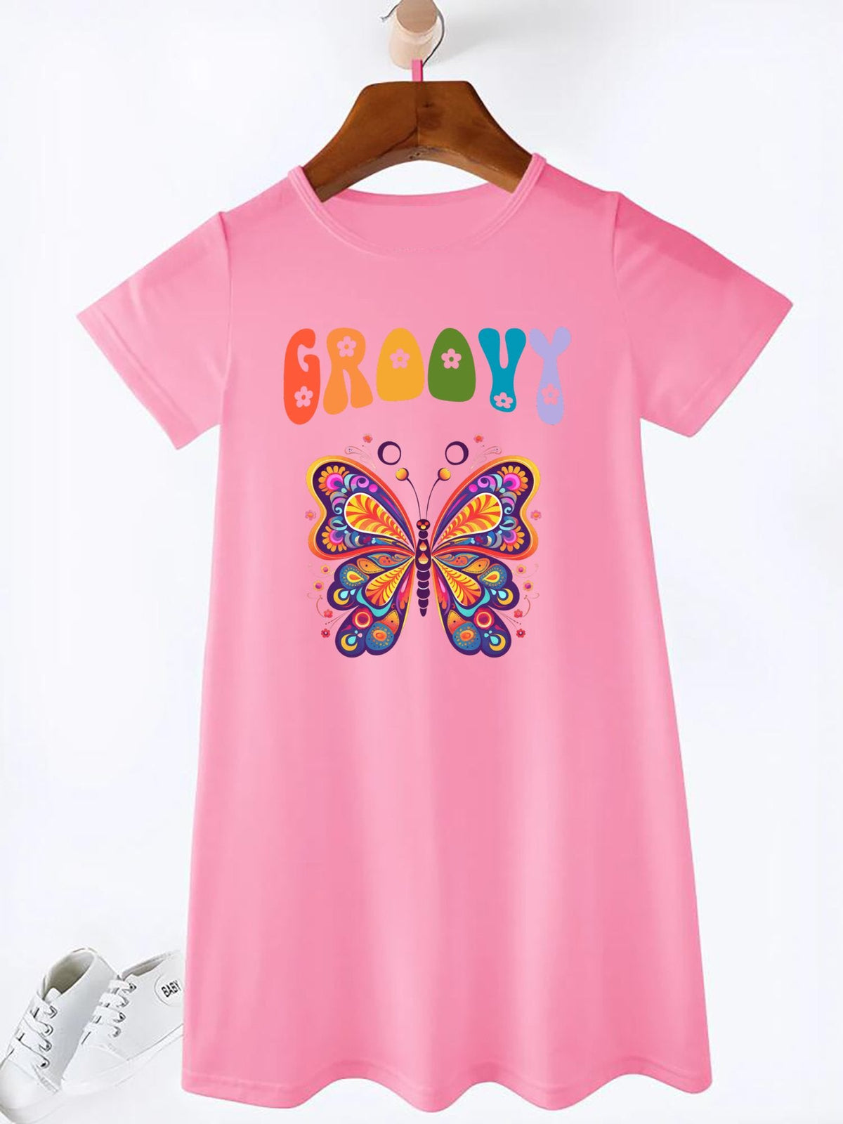 Groovy Butterfly Girls' Summer Dress (Front Printing)
