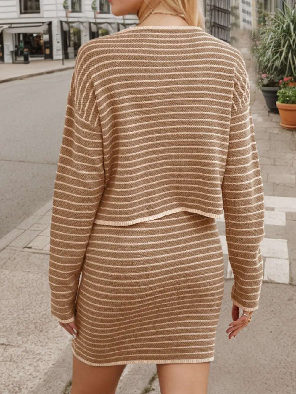 Striped Long Sleeve Top and Skirt Set See size chart under “more details”