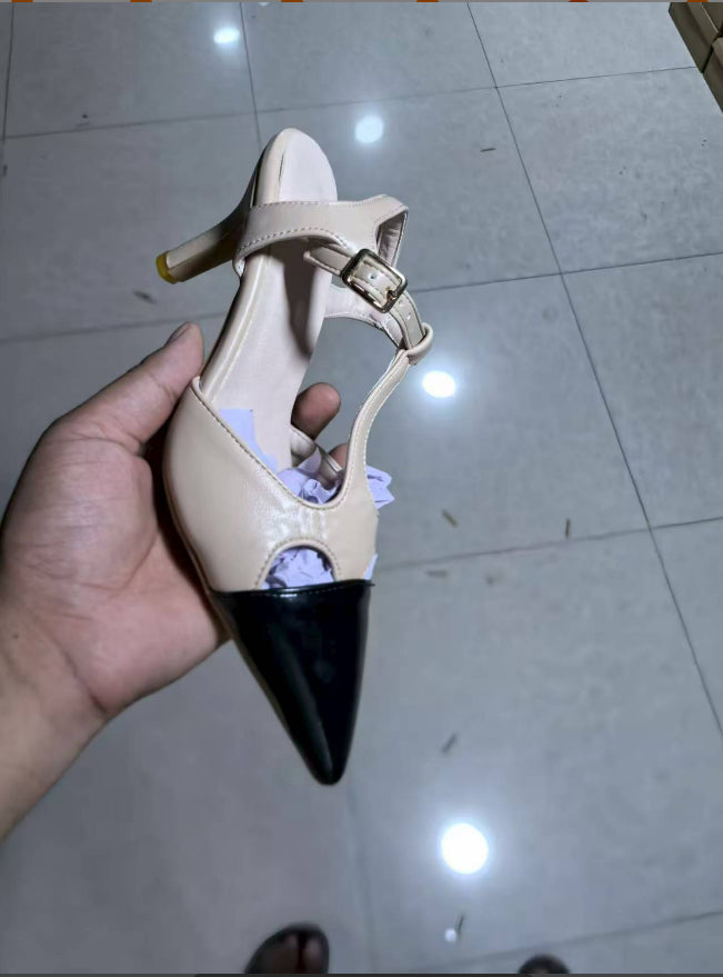 High-Heel Fashion Color Matching Buckle Sandals