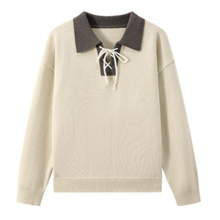 Color-block Lapel Knit Sweater For Men