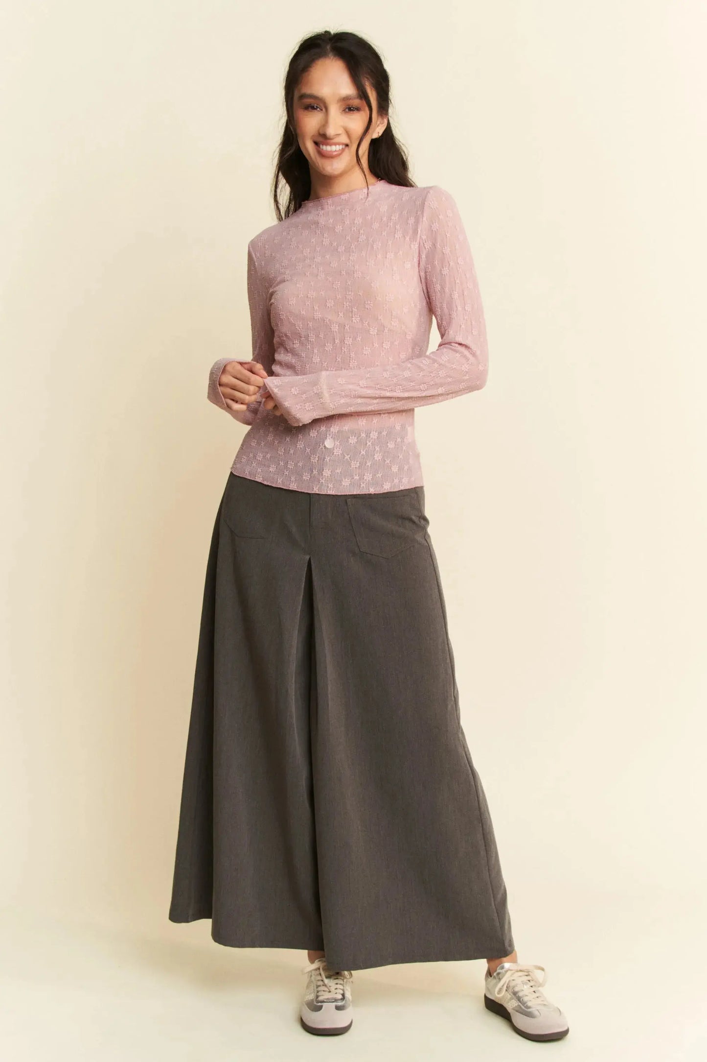 Women's Lace Top Sheer Lace Top - Embroidered Bows - Women's Long Sleeve