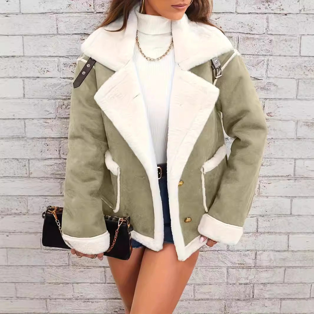 Fashion Polo Collar Plush Jacket Winter Warm Casual Jacket See size chart under “more details”