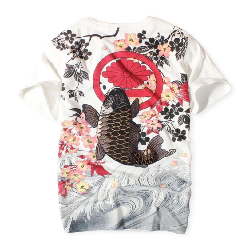 Vintage Japanese Harajuku Floral Carp Men's T-shirt