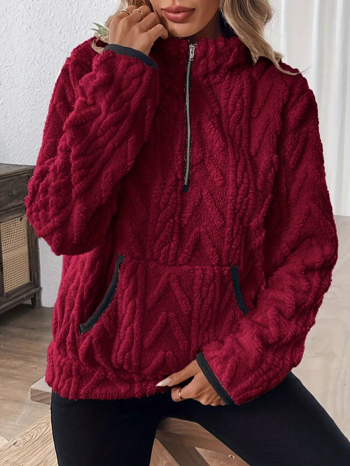Sudadera polar de media cremallera de talla grande