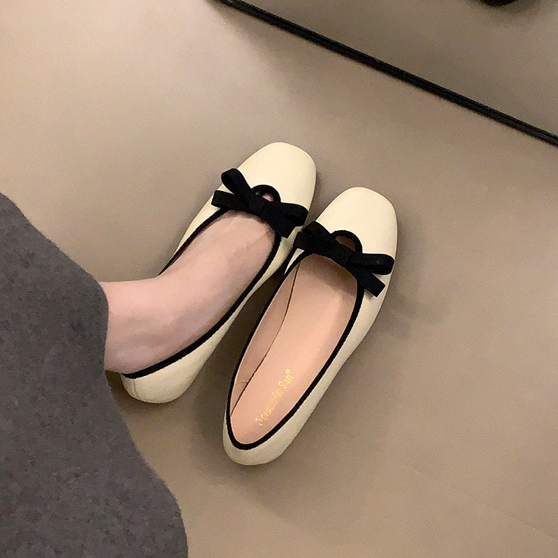 Women Elegant Round Square Toe Hidden Height Flats, Bow Decor Mary Jane Slip On Ballet Shoes, Matching Dress Casual Footwear 2026