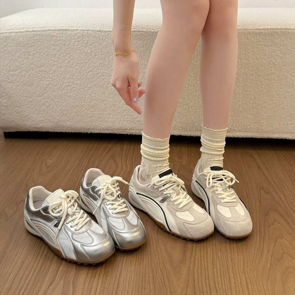 Women Y2K Color Block Retro Sneakers Suede Patch Up Lace Up Gum Rubber Sole Low Top Street Style Walking Trainers