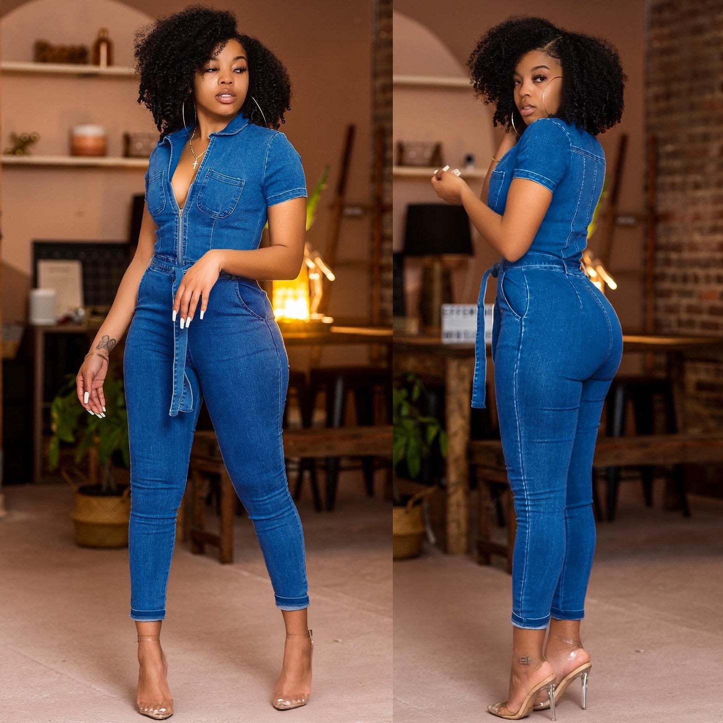 Fashionable Washed Sleeveless Denim Jumpsuit