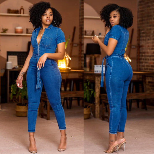 Fashionable Washed Sleeveless Denim Jumpsuit