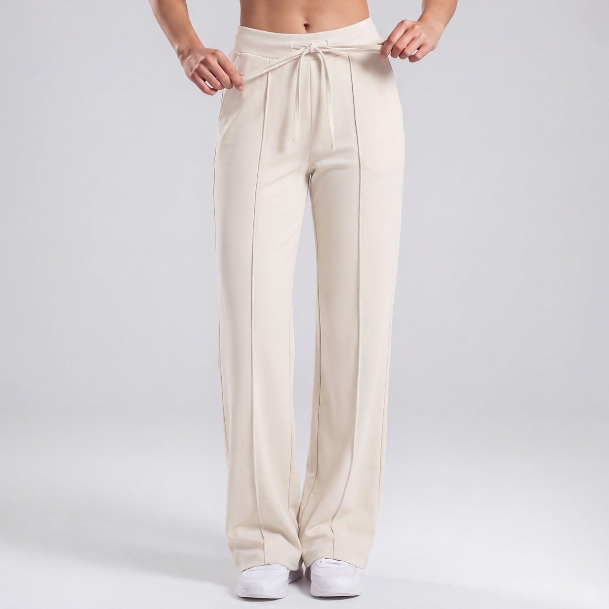 Womens High-Waisted Drawstring Wide-Leg Yoga Pants