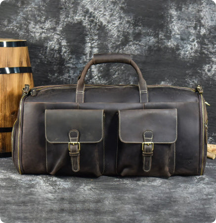 Vintage Multifunctional Leather Travel Duffle Bag Travel Bag