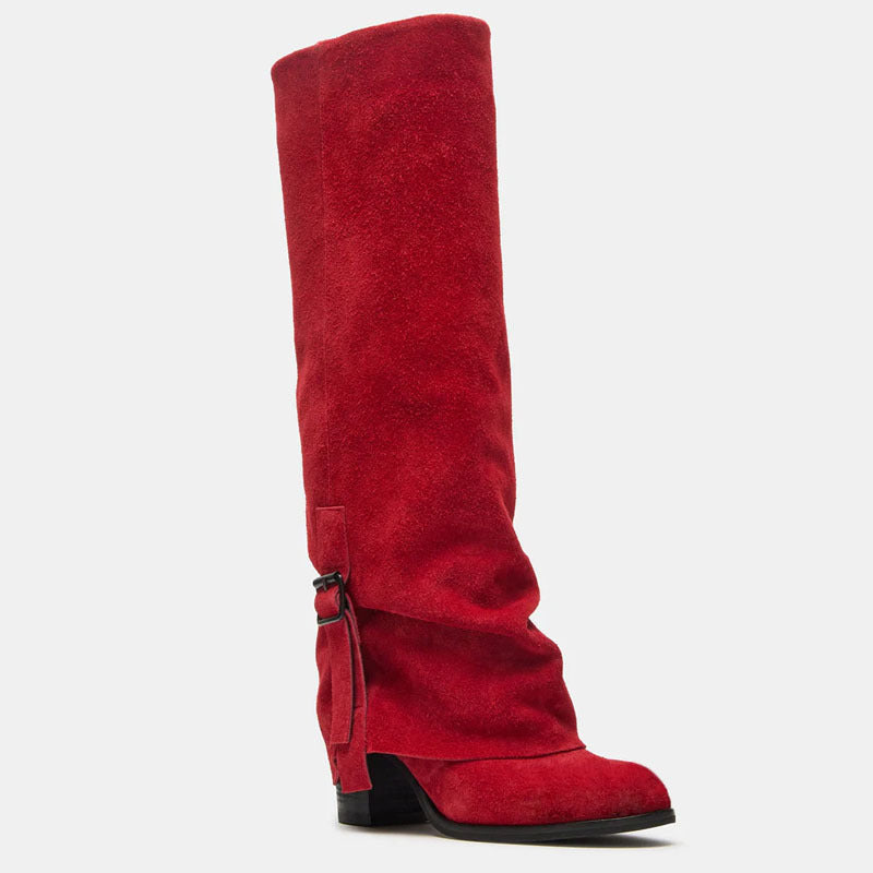 Womens Slip On Over The Knee Round Toe Boots