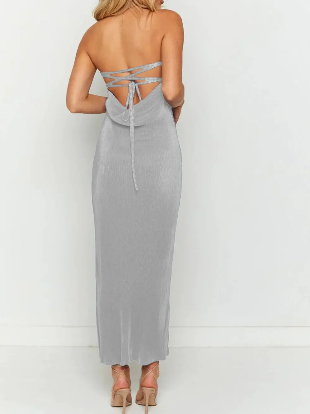 Lace-Up Back Tube Maxi Dress