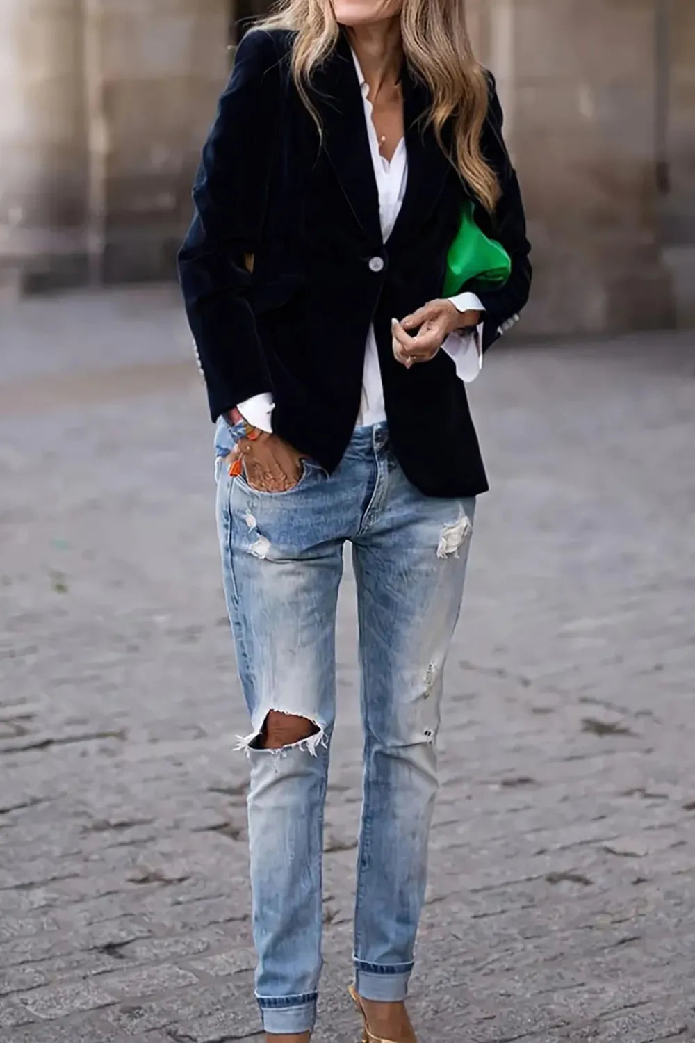 Blazer de mujer de manga larga con cuello de solapa y un botón