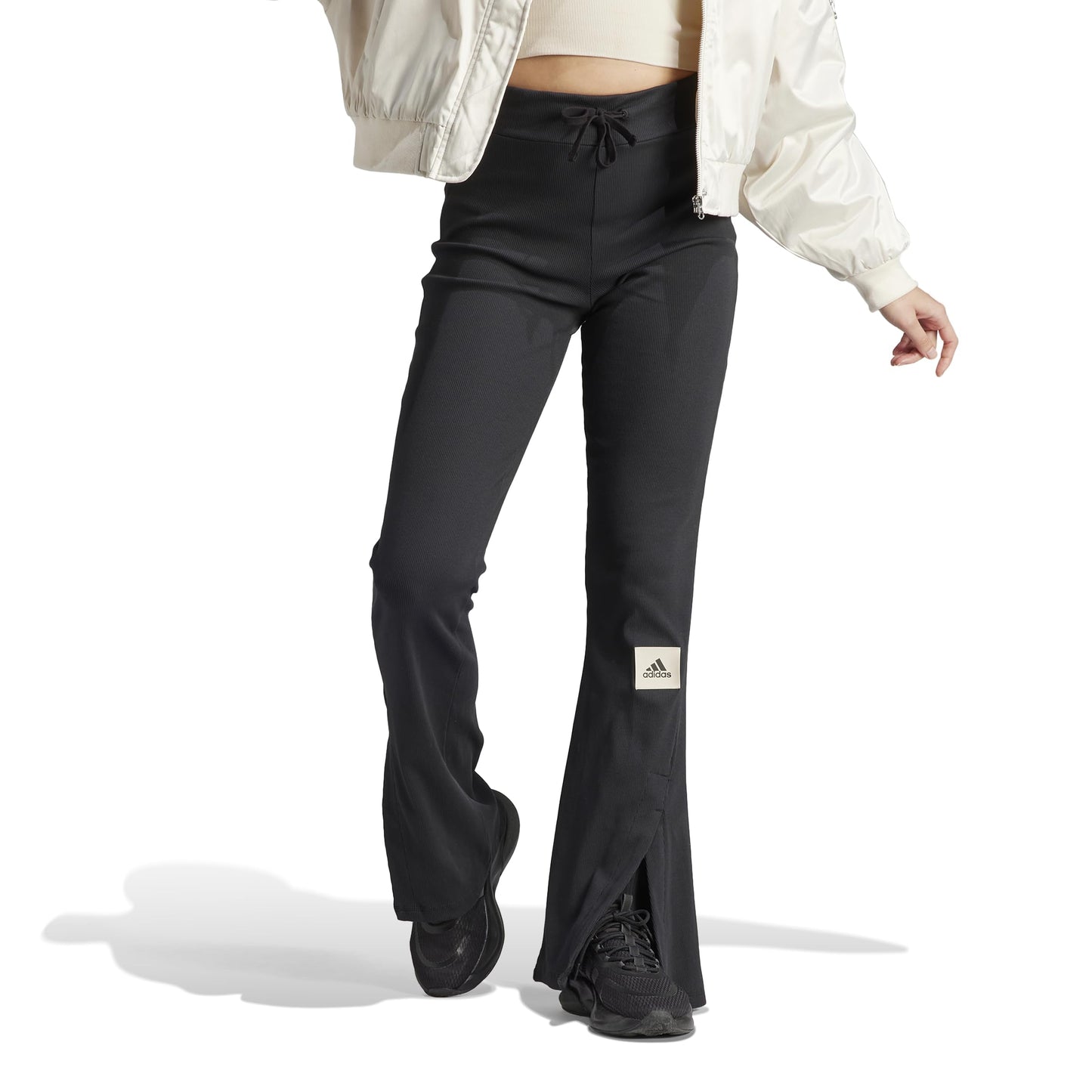 adidas Womens Lounge Ribbed Flared Leg Pants Black X-Small