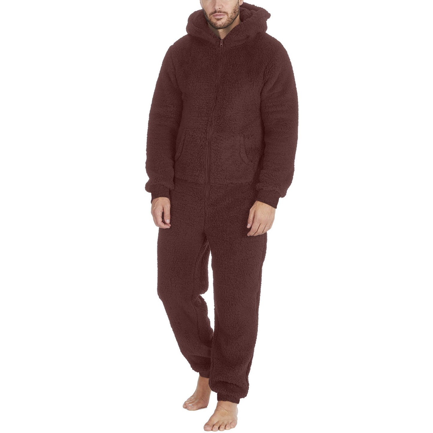 Men's Fashion Zipper Thermal Plush Jumpsuit Pajamas