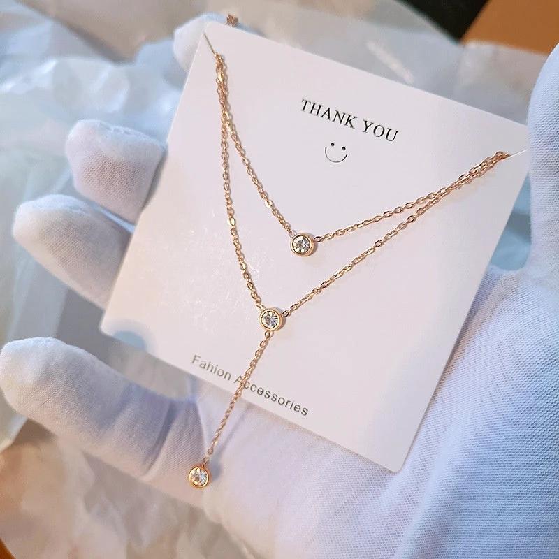 Single rhinestone Zircon Tassel Titanium Steel Necklace For Women