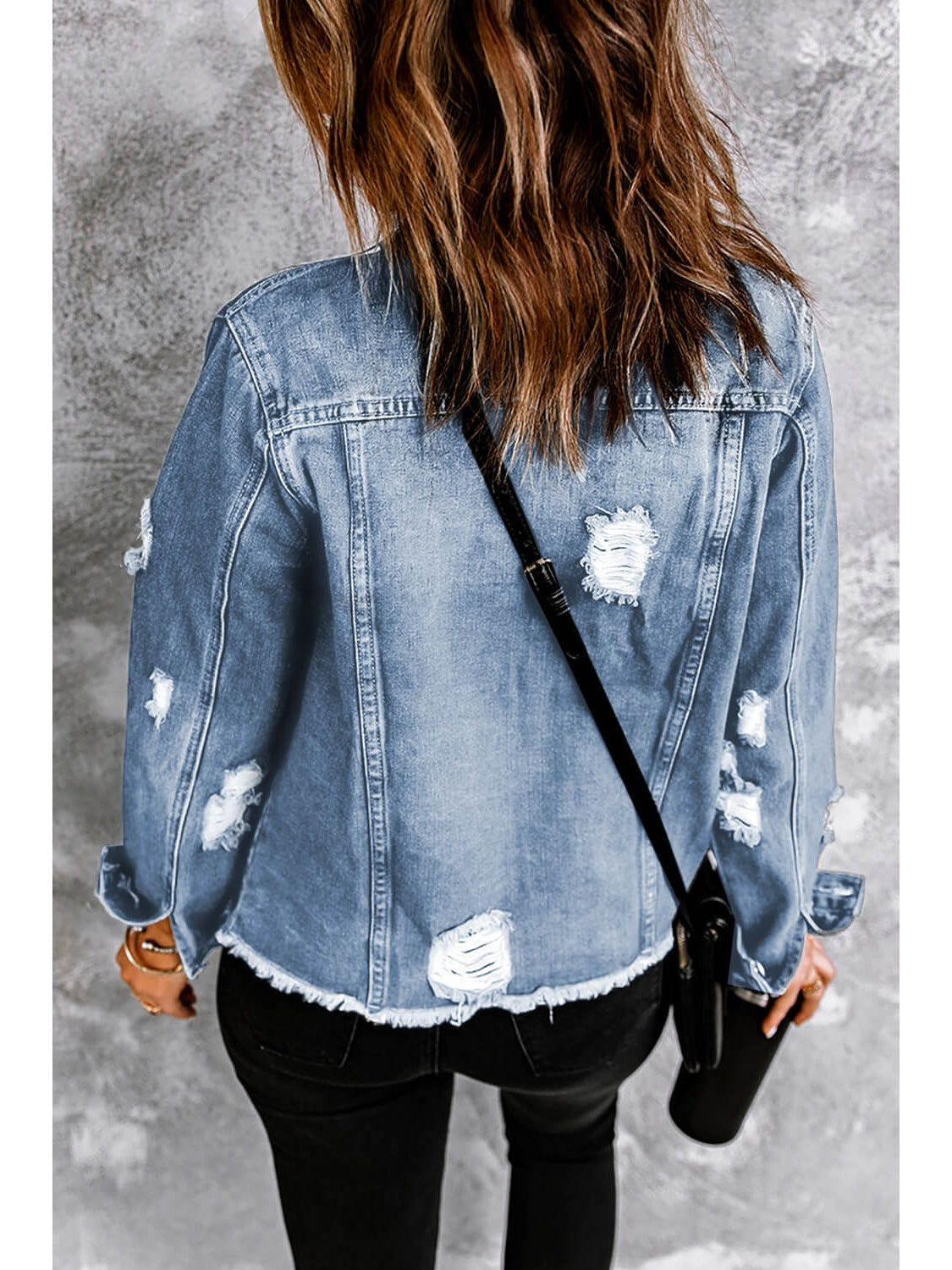 Distressed Raw Hem Denim Jacket