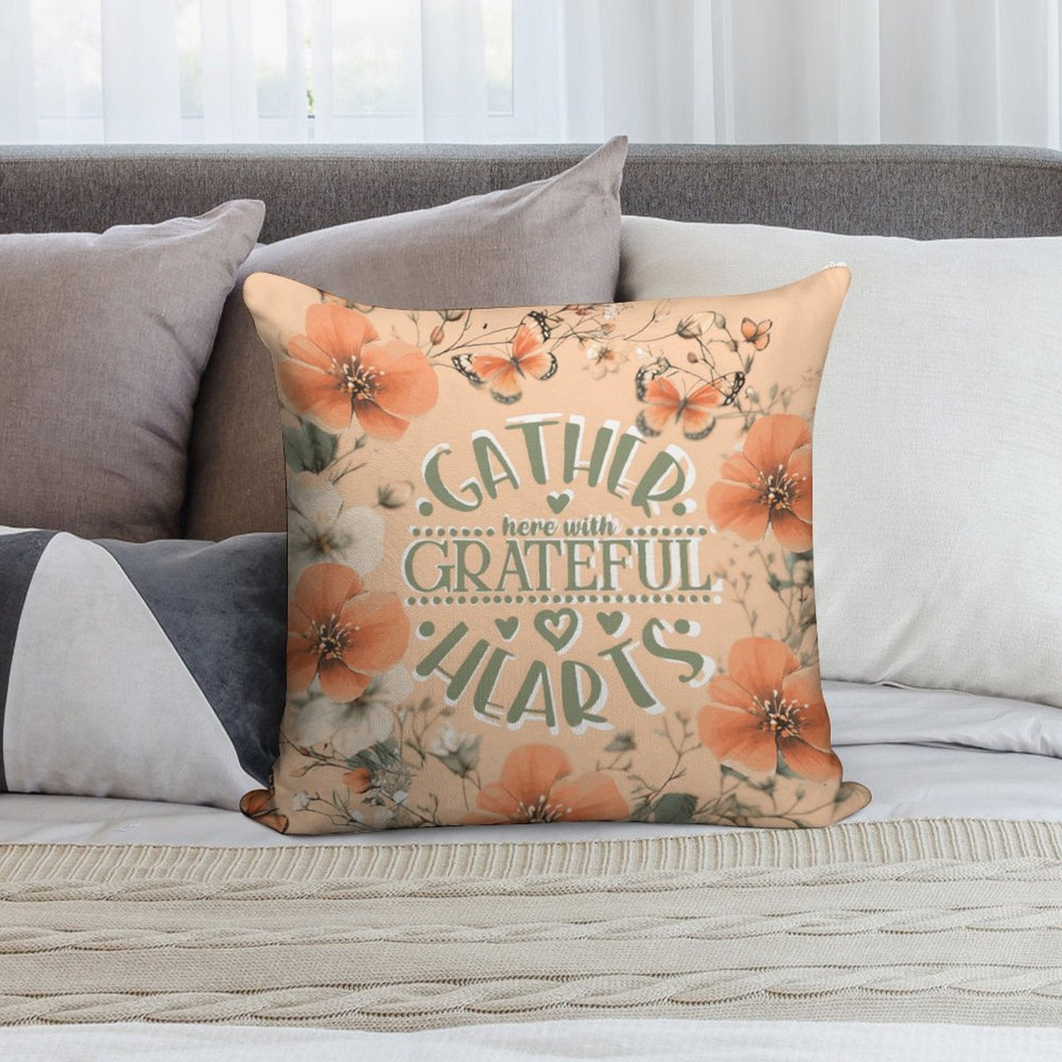 Gather Here with Grateful Hearts Orange 2-Piece Ultra-Soft Pillowcase Set - 18"×18"