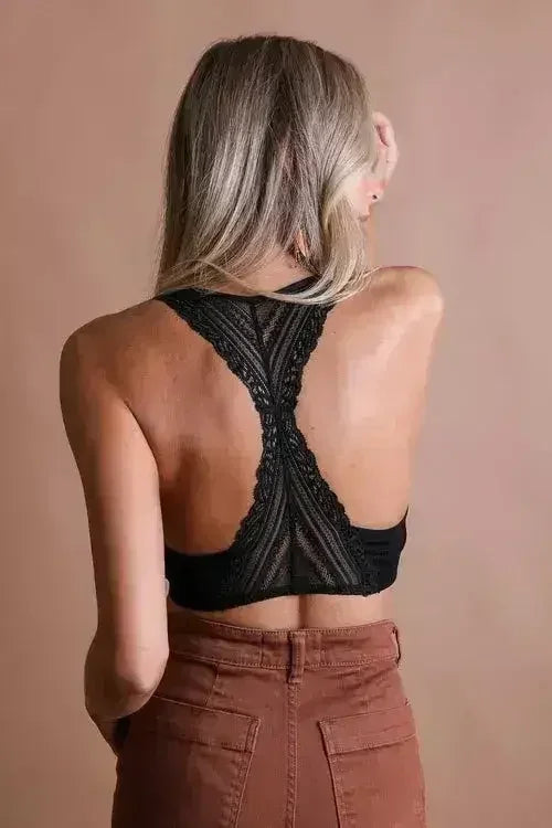Lacey Racerback Seamless Bralette – Soft Wireless Lace Comfort