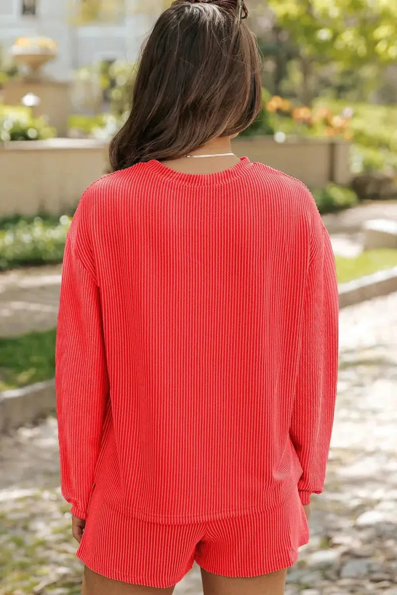 Trendsi Festive Cheer Women's Loungewear Set Cozy Long Sleeve Top & Shorts Comfortable