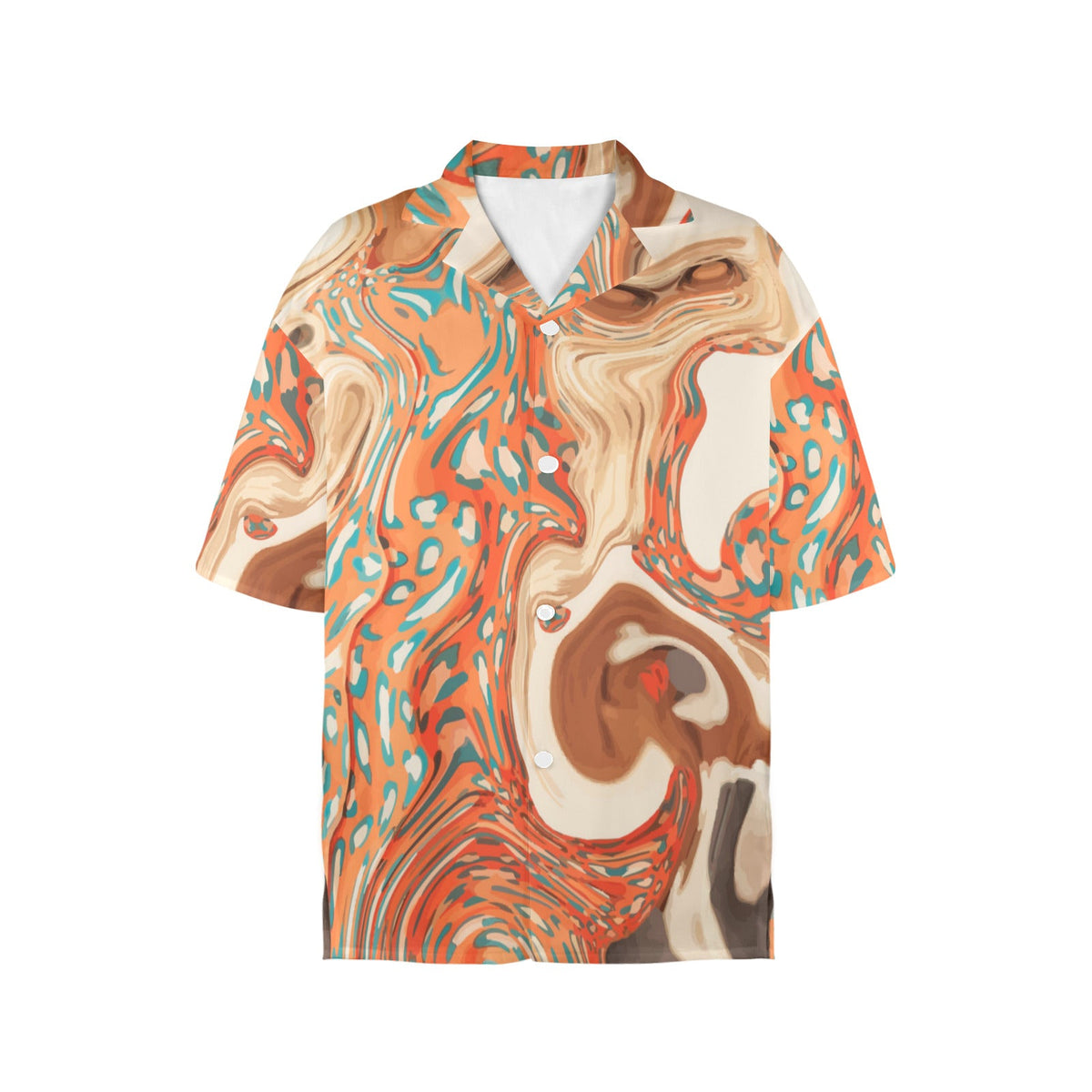 Women's Orange Marble Printed Hawaiian Shirt (Made in USA)