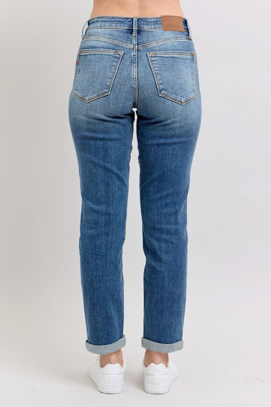 Jeans Judy Blue Skinny de tiro medio con puños y bolsillos, tallas grandes