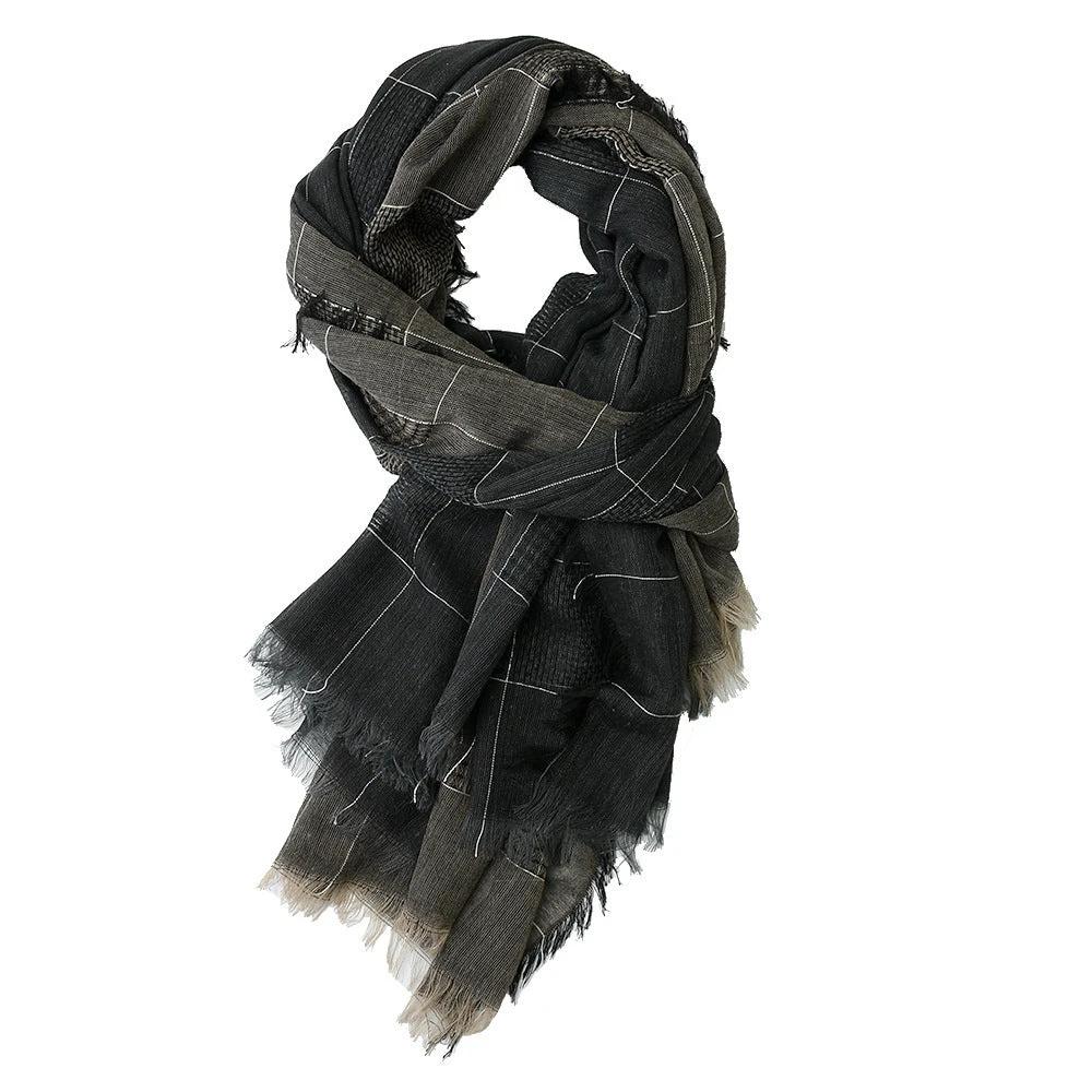 Men's Winter Dual-color Patchwork Plaid Tassel Large Size Scarf