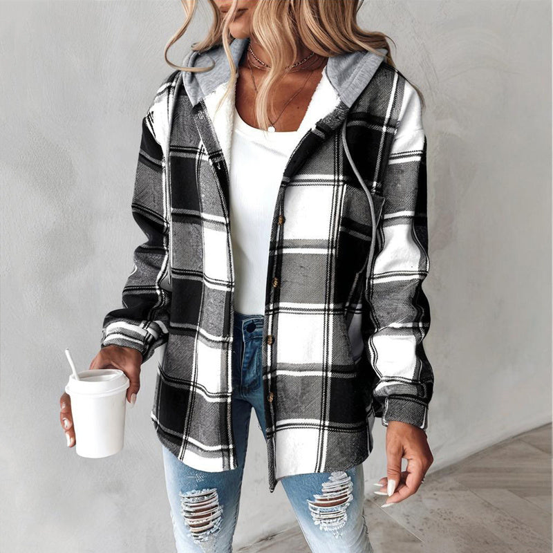 Camisa con capucha y cordón a cuadros