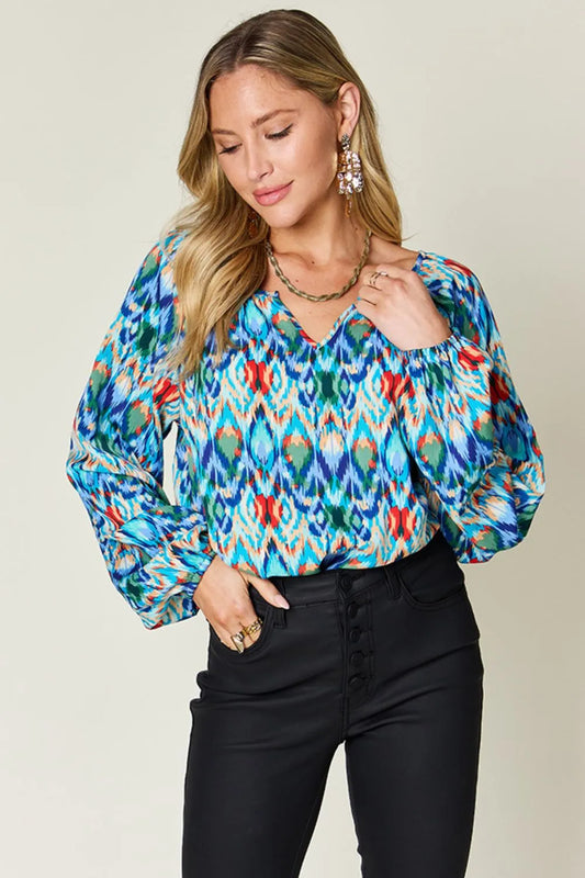Blusa de manga globo estampada Double Take talla completa