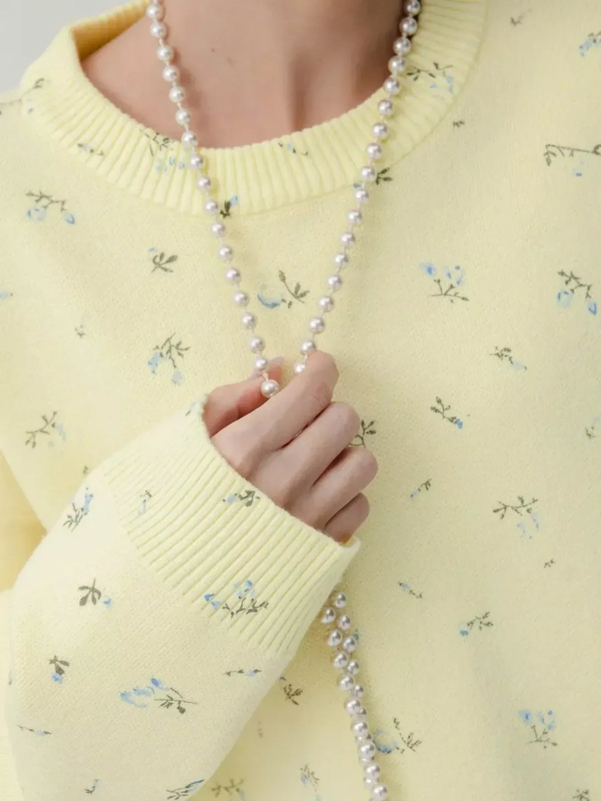 Ribbed Hem Floral Long Sleeve Sweater