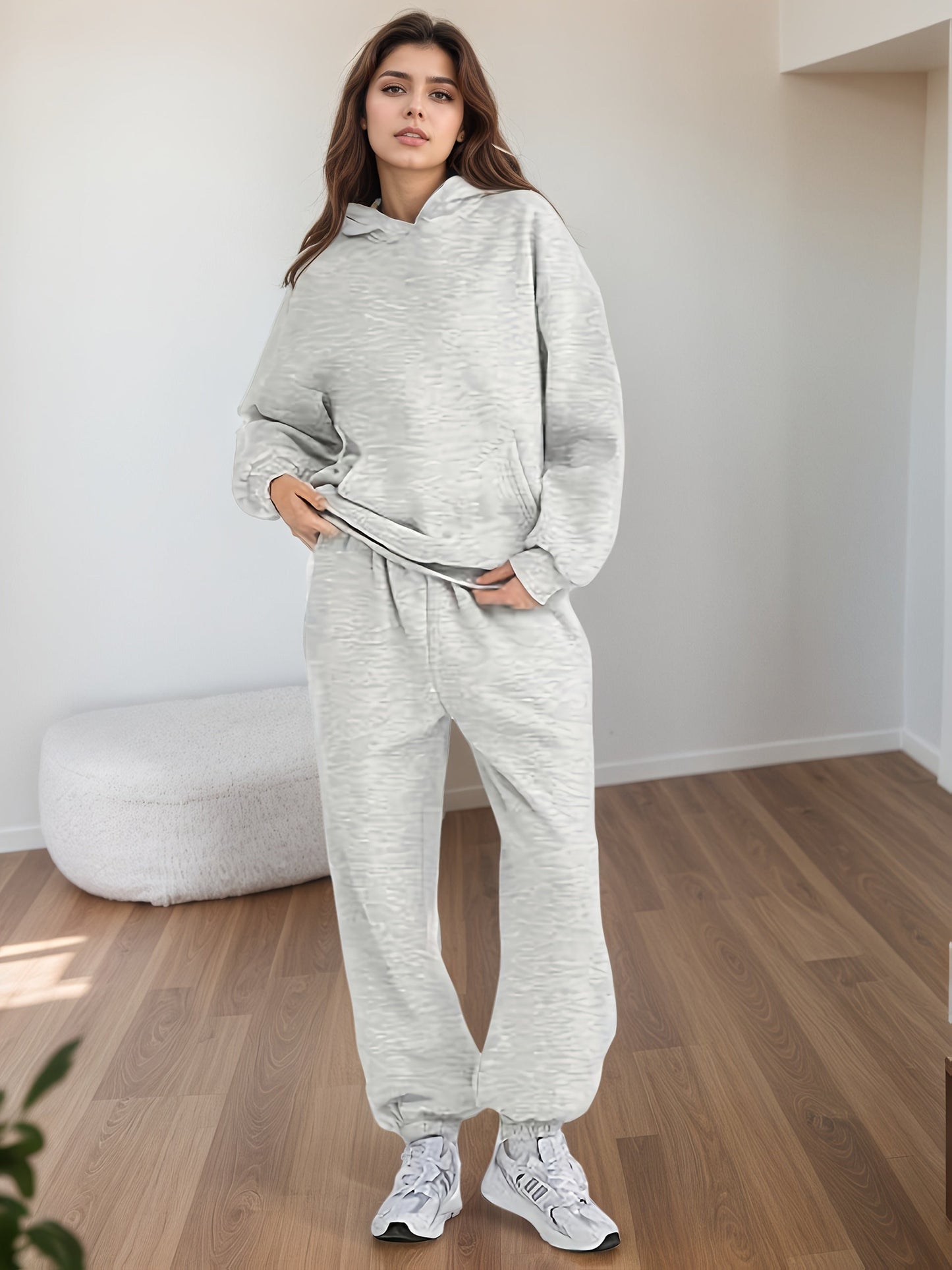 Conjunto de descanso de talla grande para mujer - Sudadera con capucha extragrande y pantalones de chándal holgados