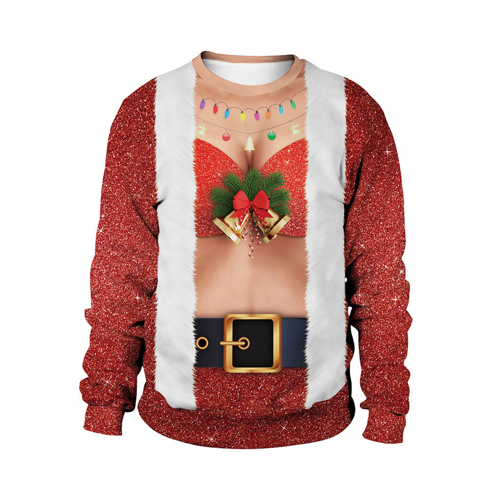 2024 Spring Cross-Border Women's New Christmas Clothing Round Neck Christmas Deer Couple Outfit Digital Printed Sweatshirt