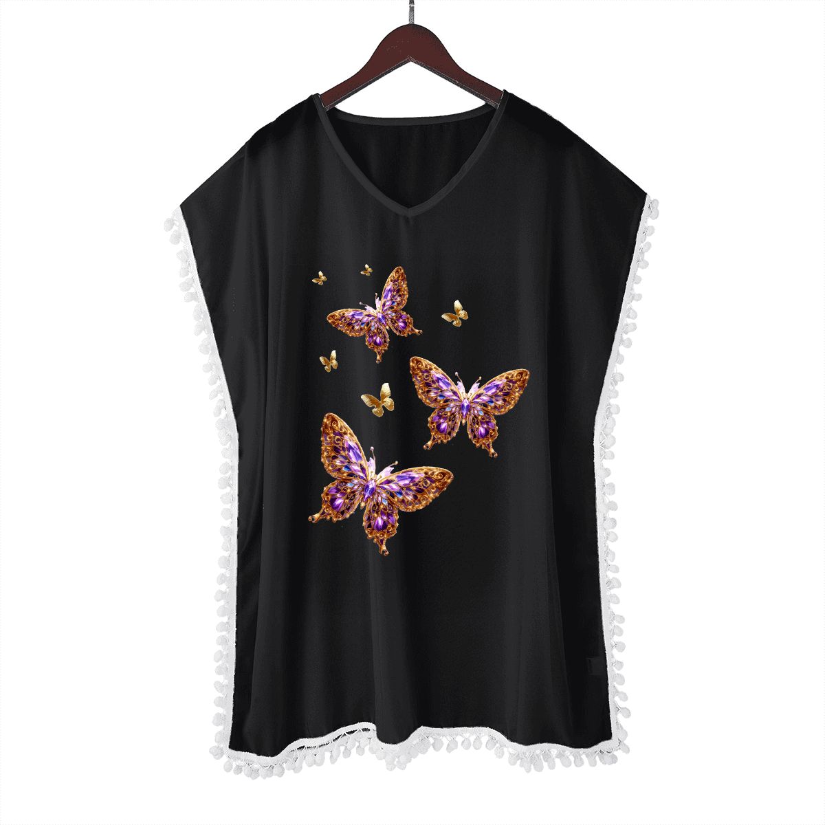 Women's Gold & Purple Butterfly Design Chiffon Beach Coverup (Made in USA)