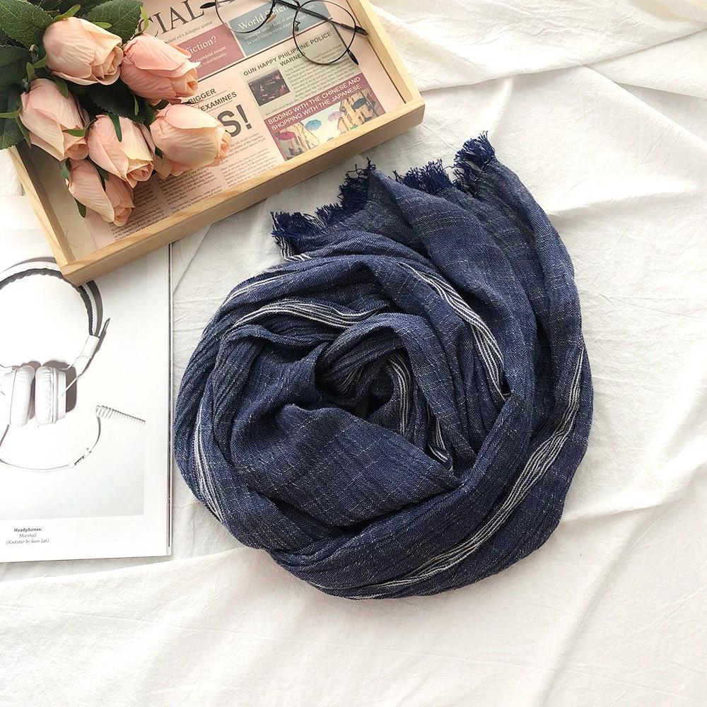 Thin Striped Solid Color Cotton And Linen Scarf