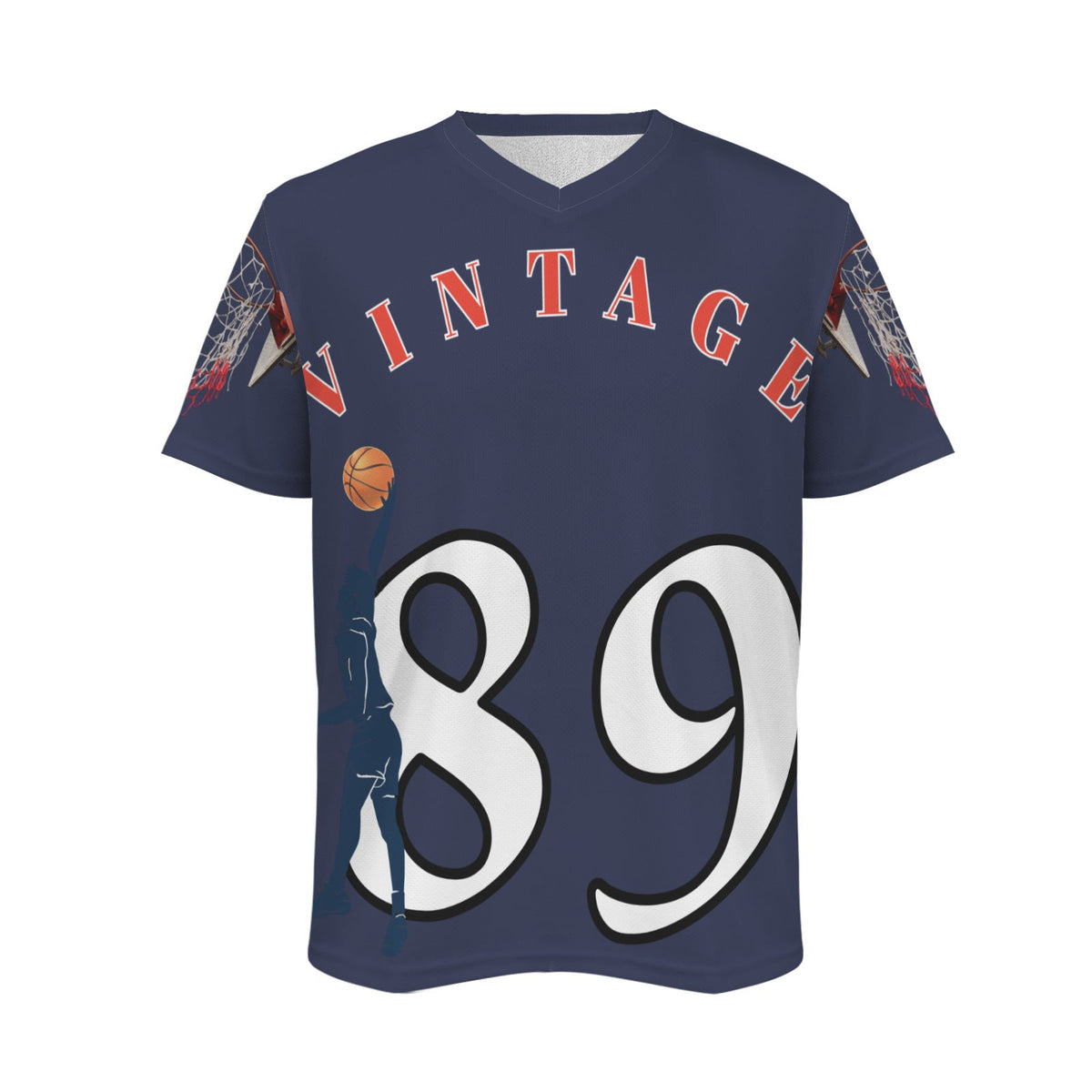 Vintage 89 Basketball Player Men's V-Neck Jersey (Model T97)