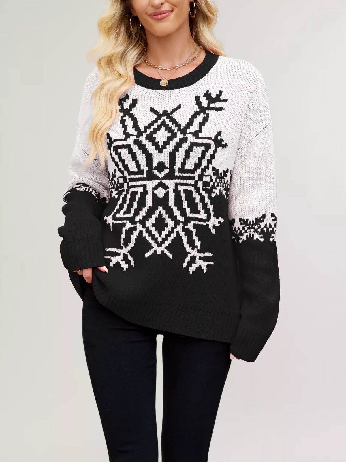 Christmas Snowflake Round Neck Sweater