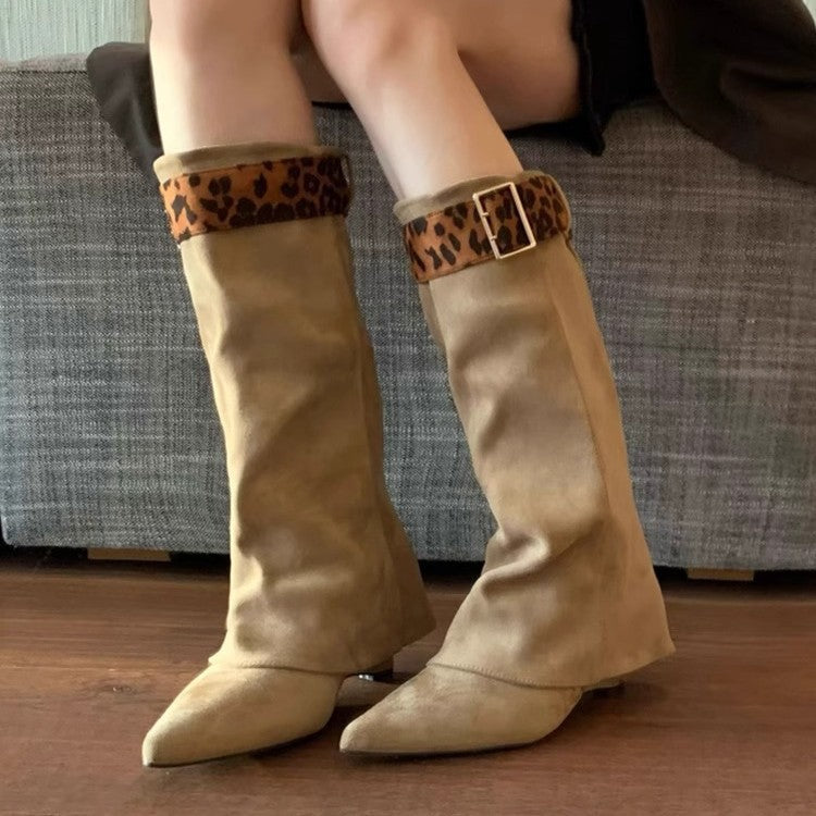 Women's Retro Western Slimming Belt Buckle Middle Boots