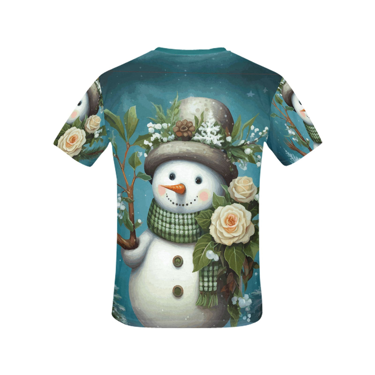 Women's Teal Snowman Printed T-shirt (Made in USA)