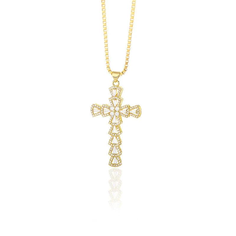 Gold Tone Zircon Cross Necklace For Men