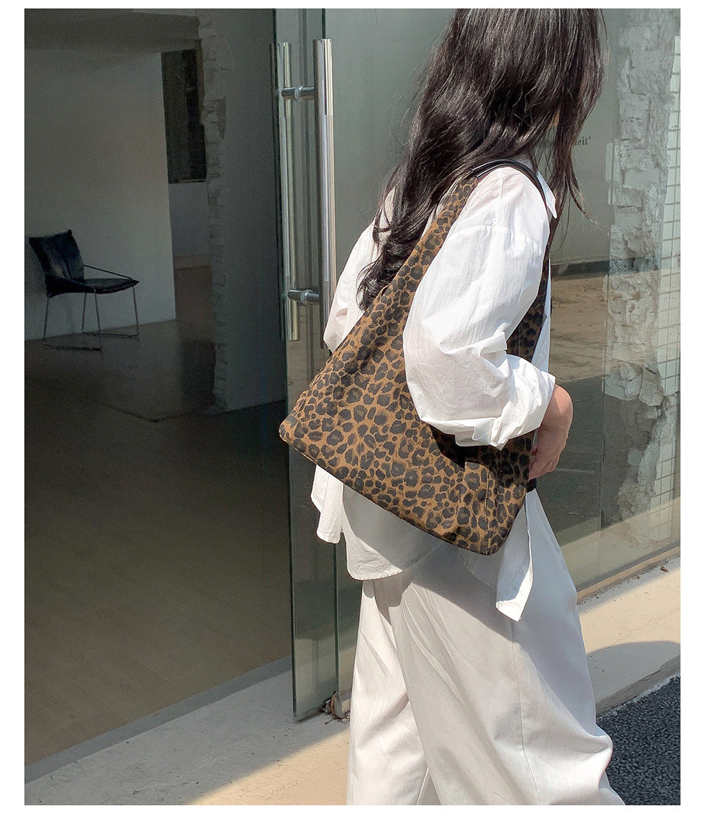 Leopard-Print Casual Shoulder Tote Handbag
