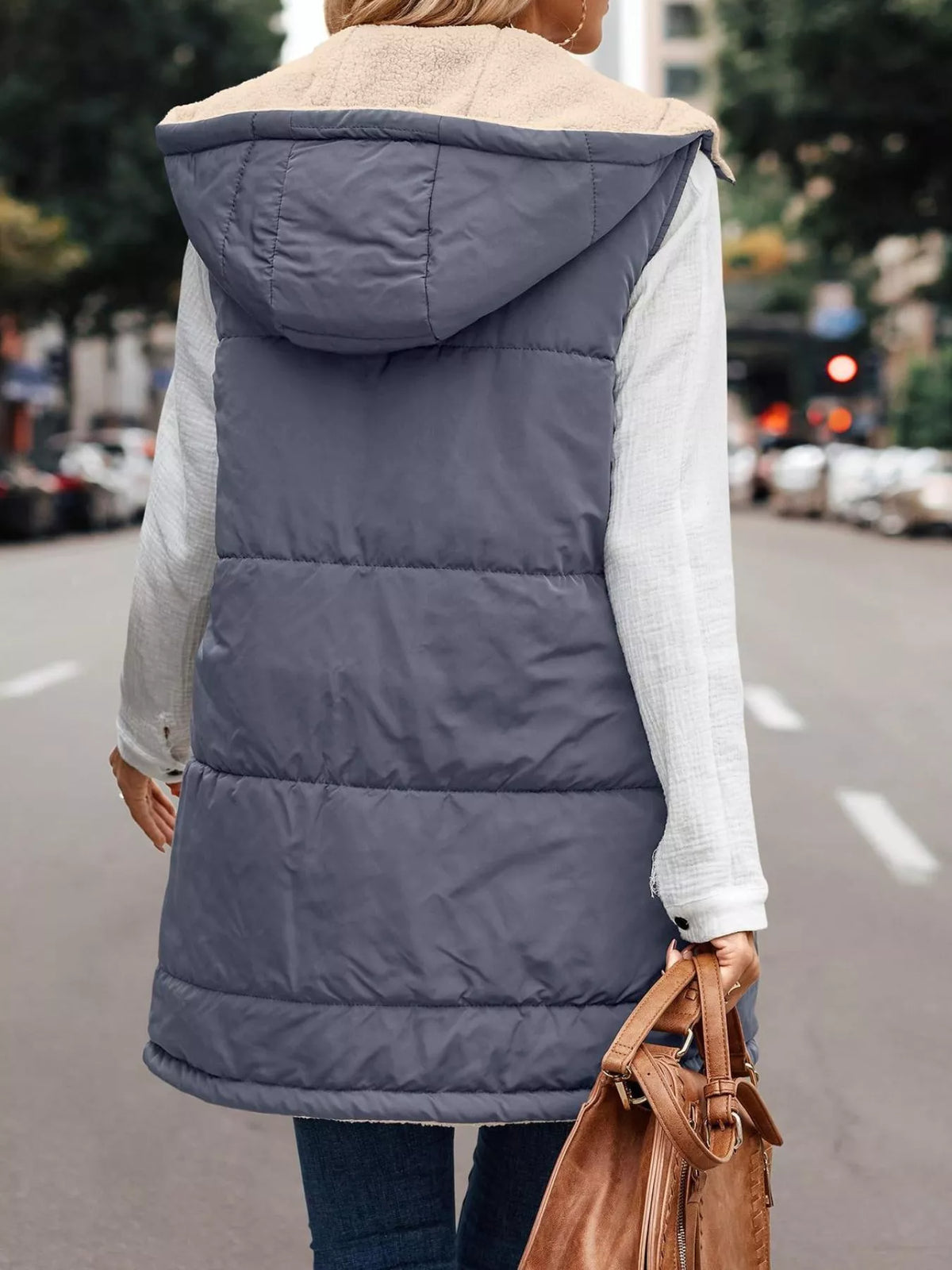 Full Size Hooded Sherpa-Lined Puffer Vest Coat Plus Size