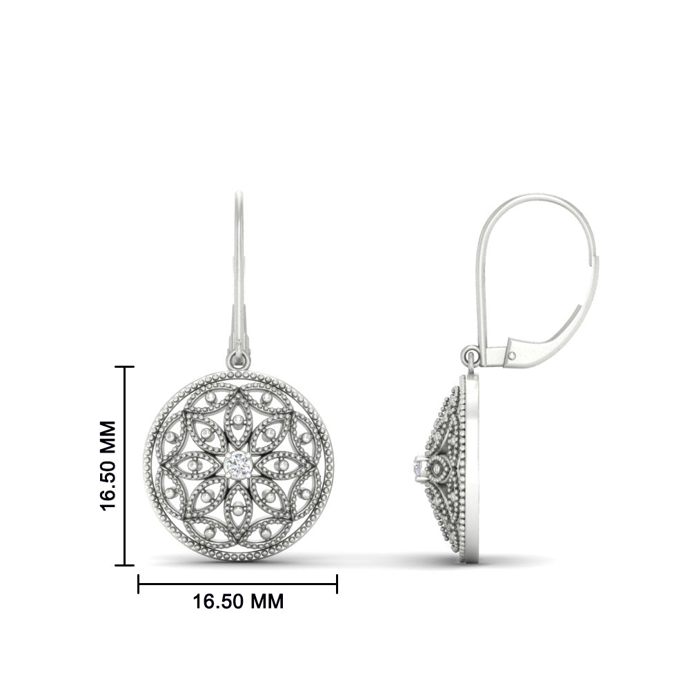 Filigree Circle Drop Lever Back Earring
