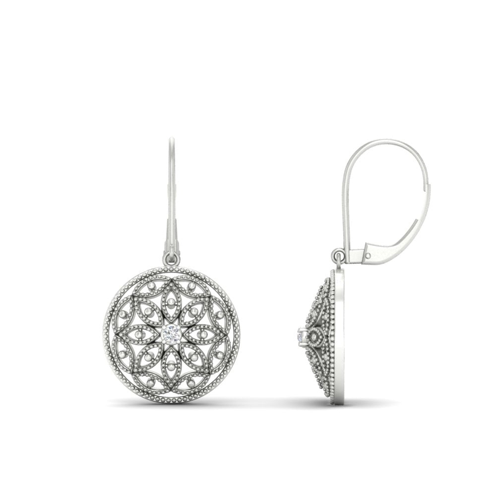 Filigree Circle Drop Lever Back Earring