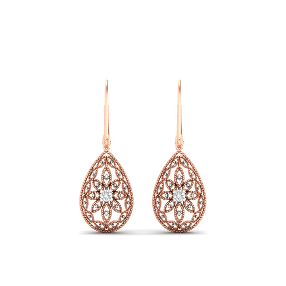 Filigree Diamond Openwork Teardrop Earrings